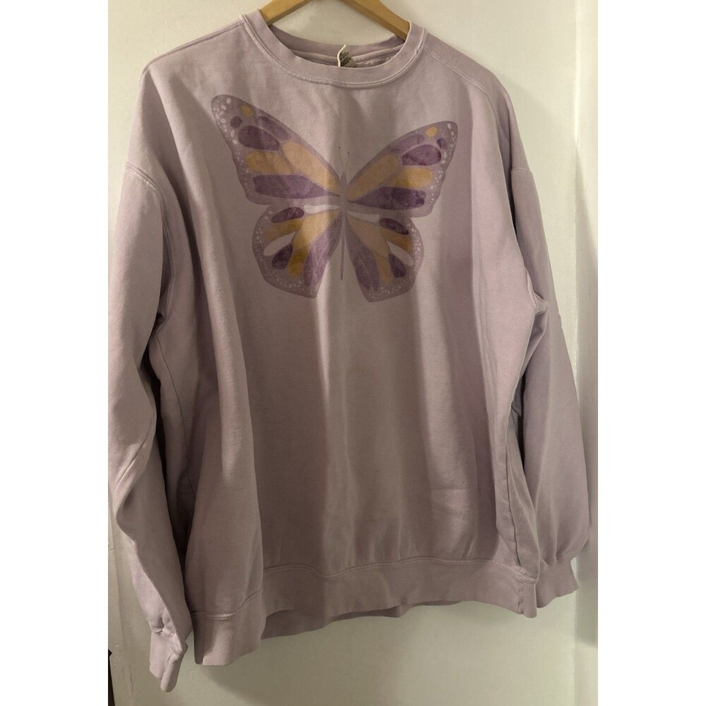 Comfort Colors 2X Women Lilac Graphic Butterfly  Sweatshirt